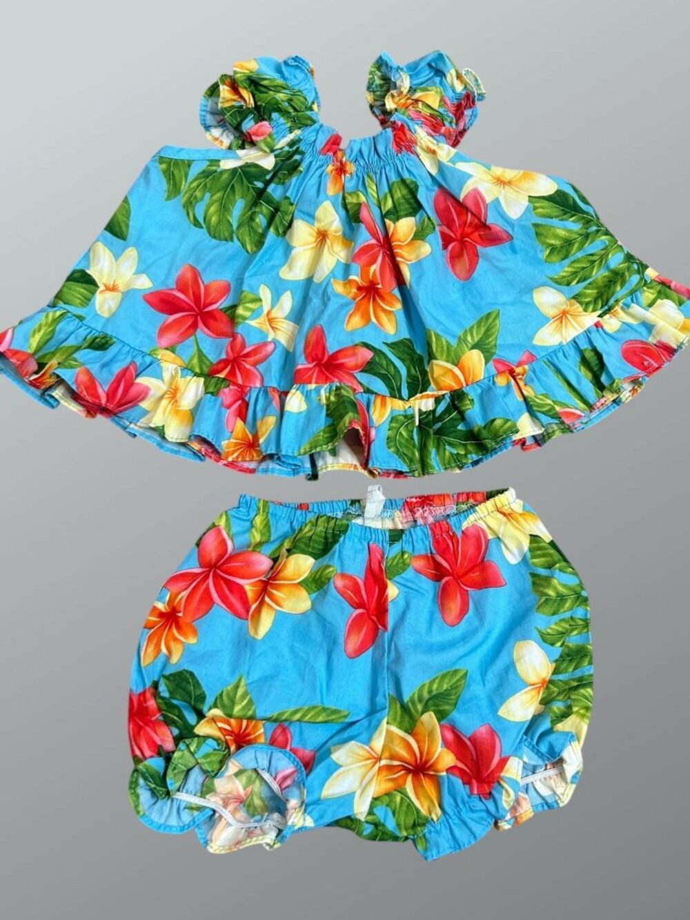 RJC Hawaiian Baby Girls Outfit Blue Plumeria Floral Size 6 Months NWOT